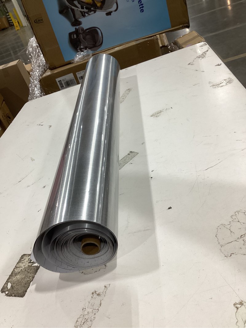 Condition photo showing As Is for window film one way mirror vinyl daytime privacy static non-adhesive decorative heat control anti uv window tint for home and office silver 6 mil 29.5 inch x 6.5 feet silver 29.5 inch x 6.5 feet