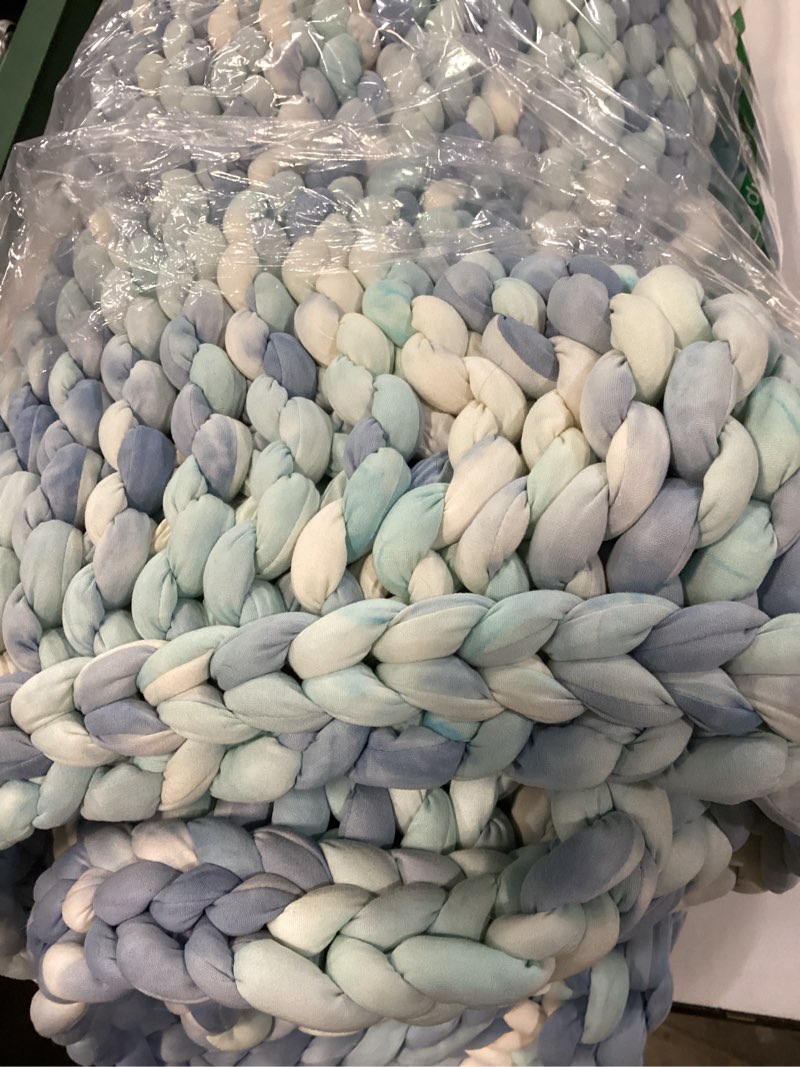 Condition photo showing As Is for YnM Weighted Blanket, Handmade Chunky Knitted Design, Soft and Cozy, Temperature Regulating and Breathable, Machine Washable Throw for Sleep or Home Decor (Light Blue Tie-Dyed, 50x60 Inch, 10lbs) 50 in x 60 in 10 lb Light Blue Tie-dyed