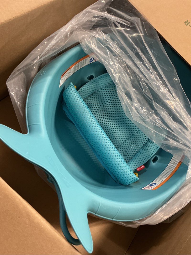 Condition photo showing New/Like New for skip hop baby bath tub 4-in-1 grow with baby infant to toddler bathtub with supportive sling and sit-up support wave age 0m+ wave tub