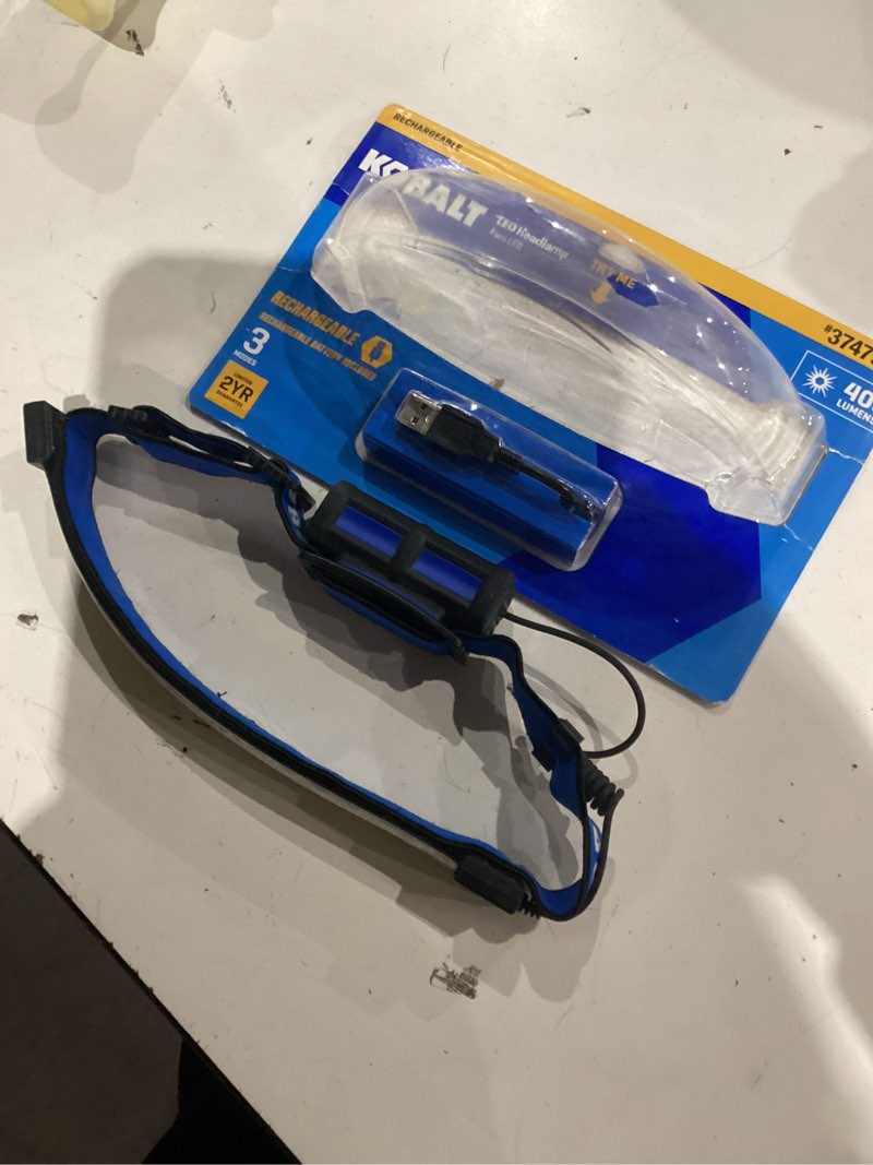 Condition photo showing As Is for kobalt 400-lumen 3 -mode led rechargeable headlamp