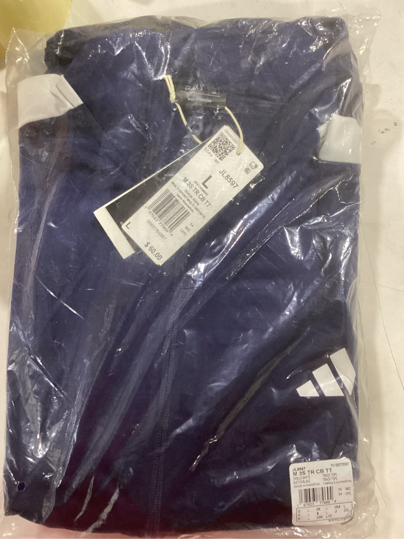Condition photo showing New/Like New for adidas mens Colorblock Track Top Large Dark Blue/White