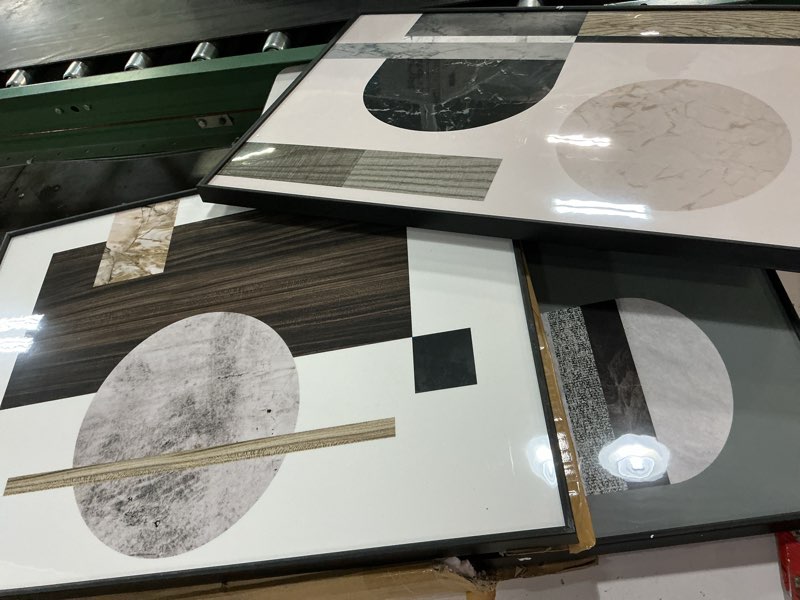 Condition photo showing Good Condition for qkf large abstract bright canvas framed wall art decor for living room for wall modern posters & prints bedroom office artwork for home geometry round square paintings?20"x28"x3 pieces? 20" x 28" x 3 pieces wood grain brown
