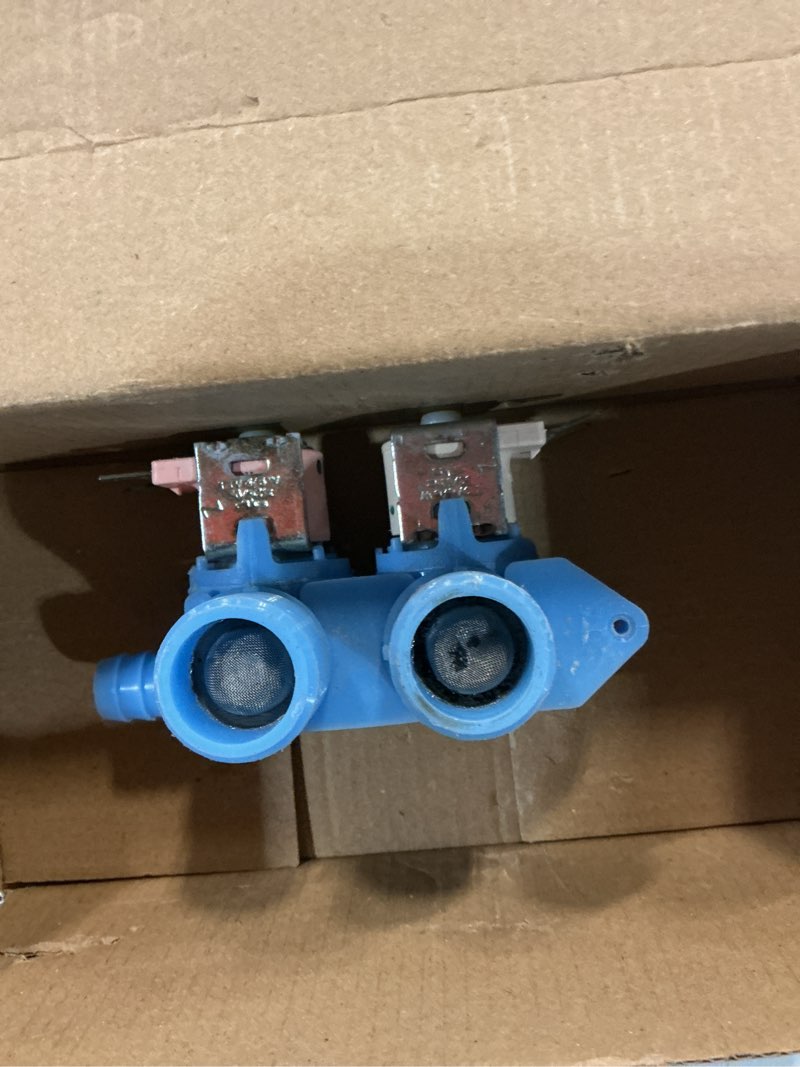 Condition photo showing As Is for 242252702 refrigerator triple solenoid water inlet valve assembly for frigidaire, ke.nmore, electro.lux models ffss2615ts0,ffss2615te4, ffhs2611pfea,ffhb2750td5,frss26l3af0