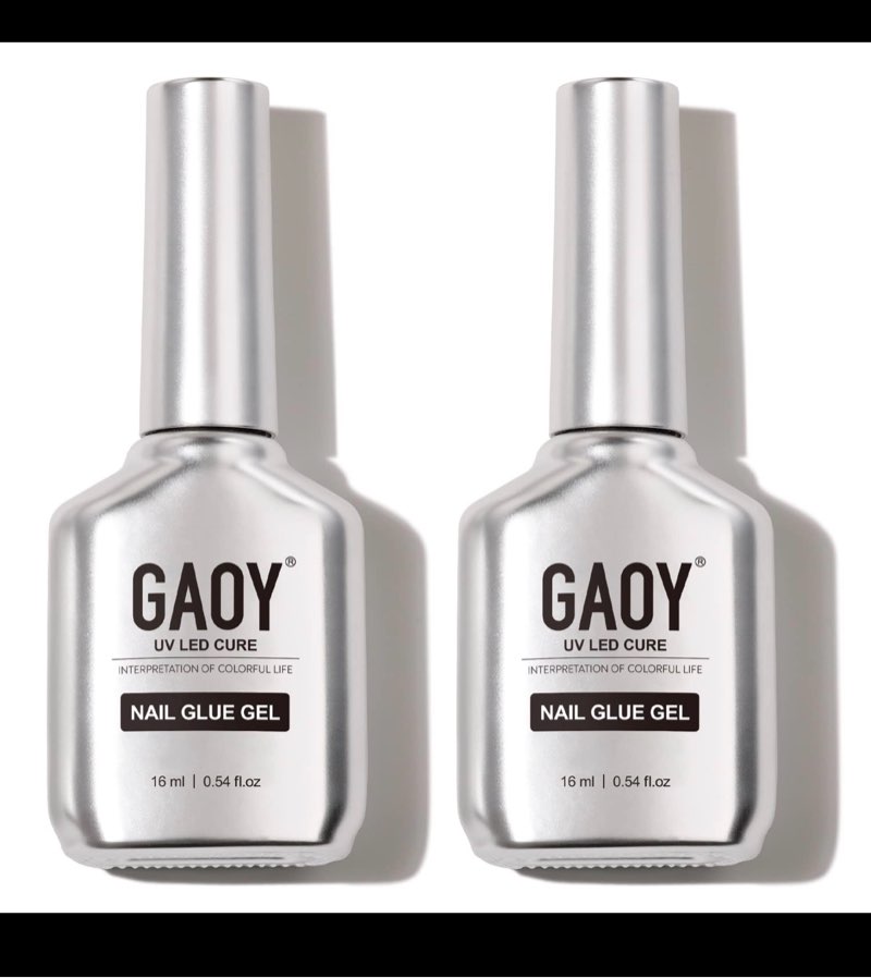 GAOY 2Pcs 16ml Gel Nail Glue for Acrylic Nails Tips, 2 in 1 Nail Glue and Base Coat, UV Light Cure