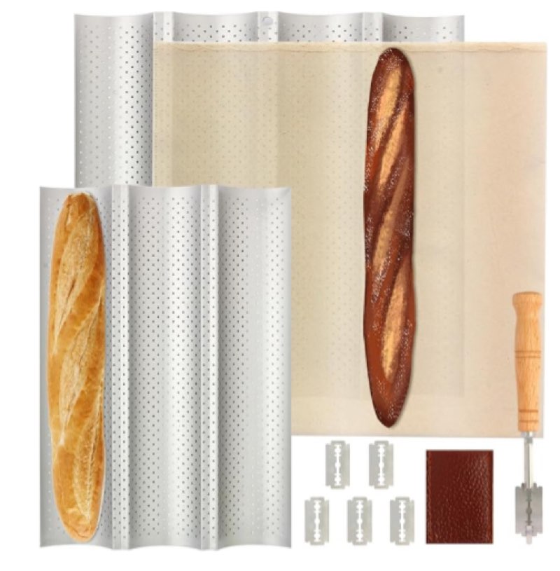 10 Sets Baguette Bread Pan,Silver French Baguette,Non-Stick Sourdough Baguette Bread Making Molds with Proofing Cloth,Used for Kitchen Bread Baking Kit