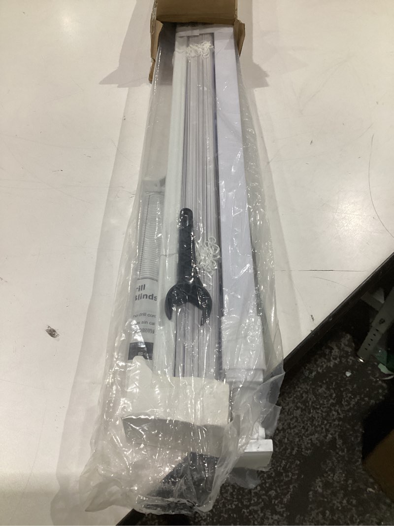 Condition photo showing As Is for lazblinds no tools no drill 1" vinyl mini blinds, cordless blinds for windows, light filtering horizontal window blinds & shades, 35" w x 48" h, white cordless-white 35" w x 48" h