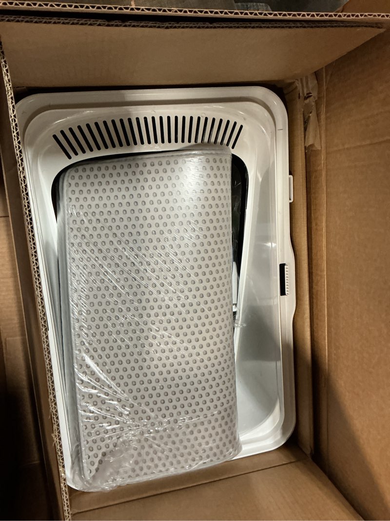 Condition photo showing Good Condition for 2 pack stainless steel cat litter box with high sides lid, xl extra large metal litter box for large kitty and multi-cats, anti-urine leakage, non-sticky, include scoop and mat (black?white) black and white