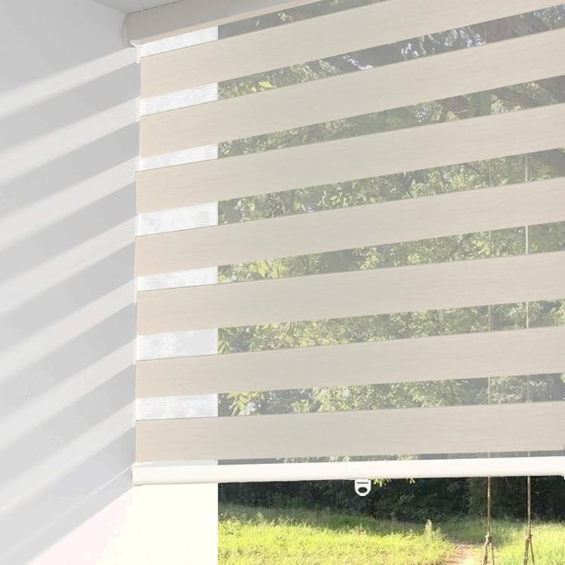 ShadesU Cordless Zebra Blinds – Light Filtering Dual-Layer Window Shades for Privacy (Cream Color) 