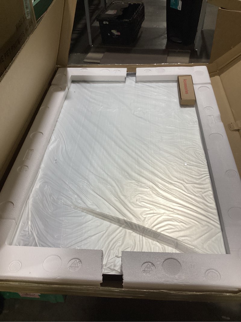 Condition photo showing As Is for LOAAO Black Metal Framed Bathroom Mirror for Wall, 24X36 Inch Rounded Rectangle Mirror, Matte Black Bathroom Vanity Mirror Farmhouse, Anti-Rust, Hangs Horizontally or Vertically Black 36"L x 24"W