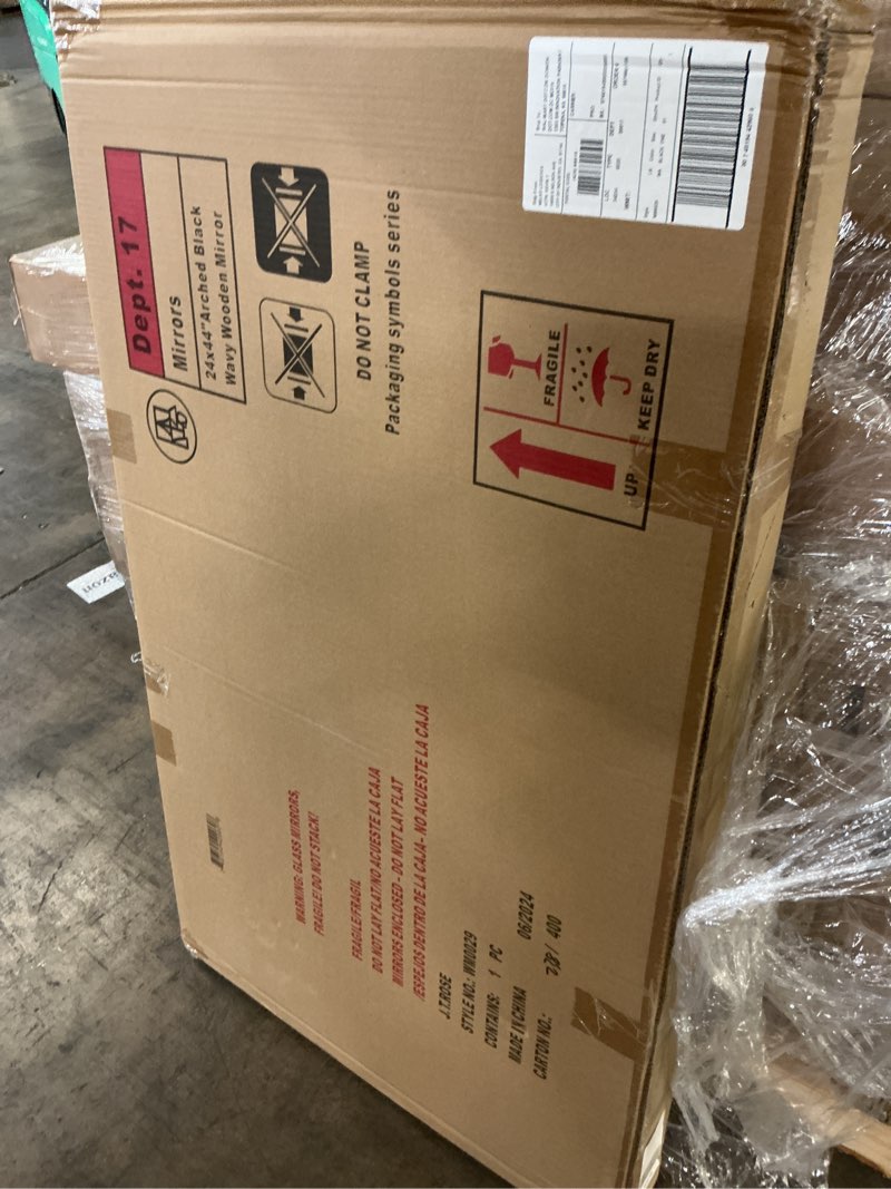 Condition photo showing New/Like New for 24 x 44" arched black wavy wood frame mirror