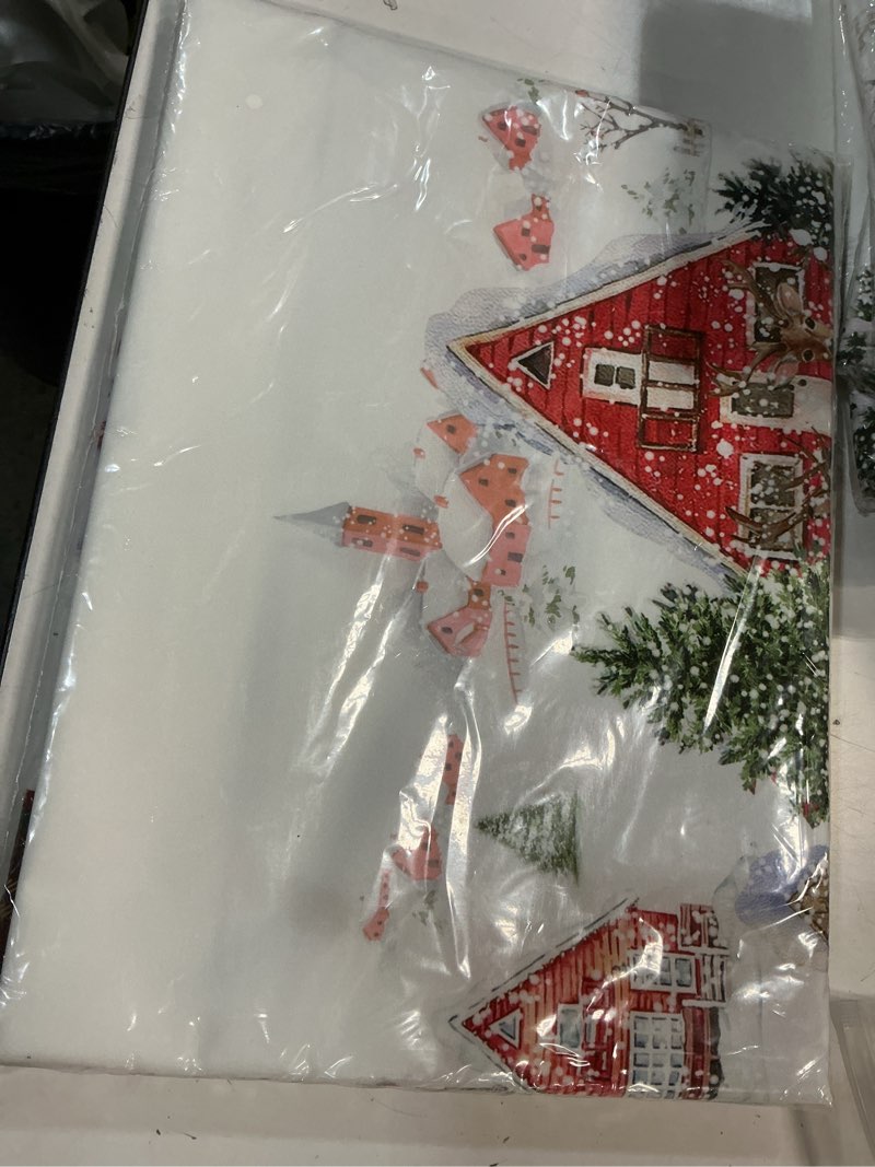 Condition photo showing New/Like New for Farmhouse Tablecloth Waterproof Fall Winter Tablecloths Autumn Hanukkah Thanksgiving Rustic Table Cover for Home Holiday Party Dining Table (Christmas Plaid, 60 x 120 Inches) Christmas Plaid 60" x 120" (Rectangular)
