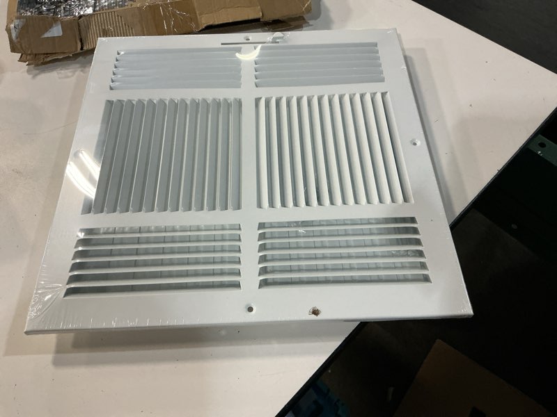 Condition photo showing New/Like New for home intuition ceiling register - air vent covers for home ceiling or wall - 14x14 inch (duct opening) 4-way white grille register cover with adjustable damper for hvac heat and cold air conditioner 1 14" x 14"