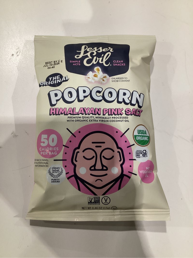 Condition photo showing New/Like New for LESSEREVIL Organic Himalayan Pink Salt Popcorn, 0.46 OZ (B08FKYZF6C), (24 PACK) 