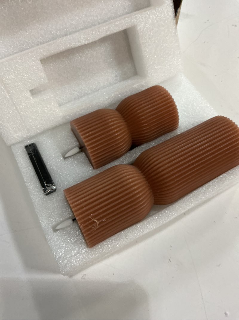 Condition photo showing Good Condition for brown ribbed flameless pillar candles with remote, real wax flickering battery led candles christmas decor gift set of 2