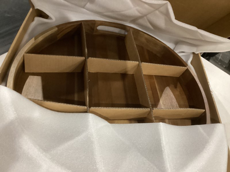 Condition photo showing Good Condition for wooden serving tray with handles 22 inch extra large round ottoman tray acacia large wood trays ottoman living room wooden trays 22? round tray