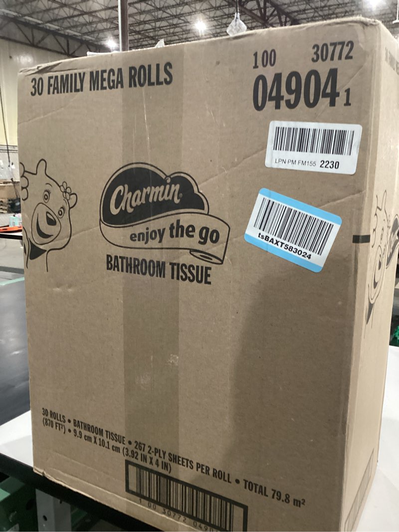 Condition photo showing New/Like New for charmin ultra soft cushiony touch toilet paper, 30 family mega = 153 regular rolls, 2-ply, white family mega 30 rolls (267 sheets)
