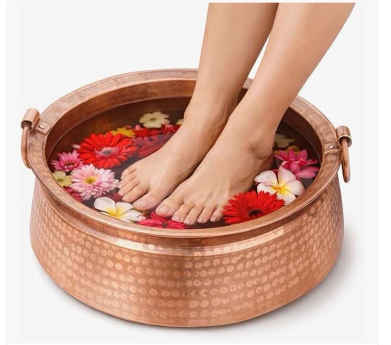 handcrafted copper foot spa basin, pure copper hammered bowl for foot soaking and massage, 16.14 inc