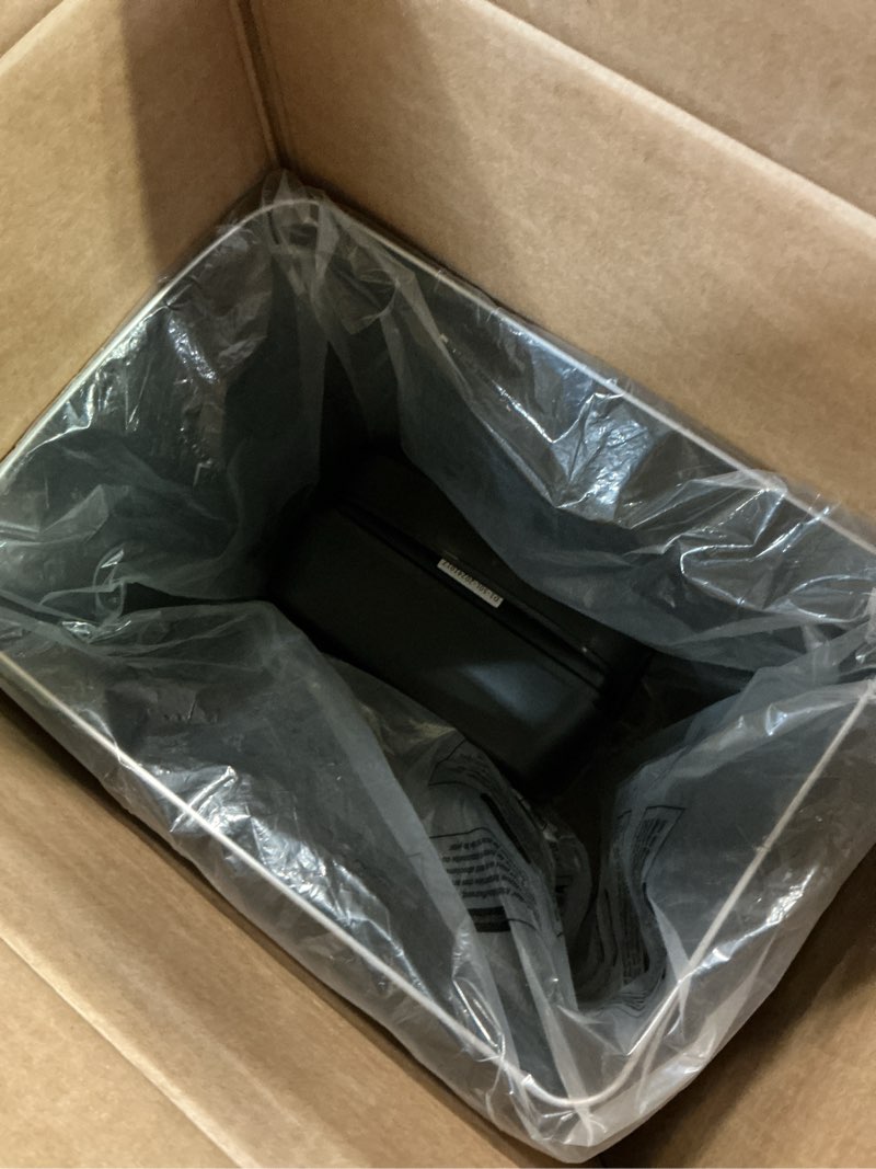 Condition photo showing As Is for ELLO&ALLO 13 Gallon Kitchen Trash Can with Roll Up Lid, Automatic Touchless Motion Sensor Rectangular Trash Can with Wheels, Brushed Stainless Steel Finish