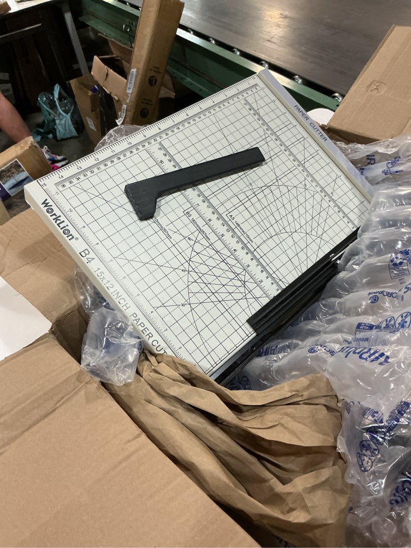 Condition photo showing Good Condition for worklion guillotine paper cutter a4 – heavy duty paper trimmer with safety guard,15 sheets capacity, precision guillotine cutter for cutting paper, card,photos,vinyl and more with ease. 12"