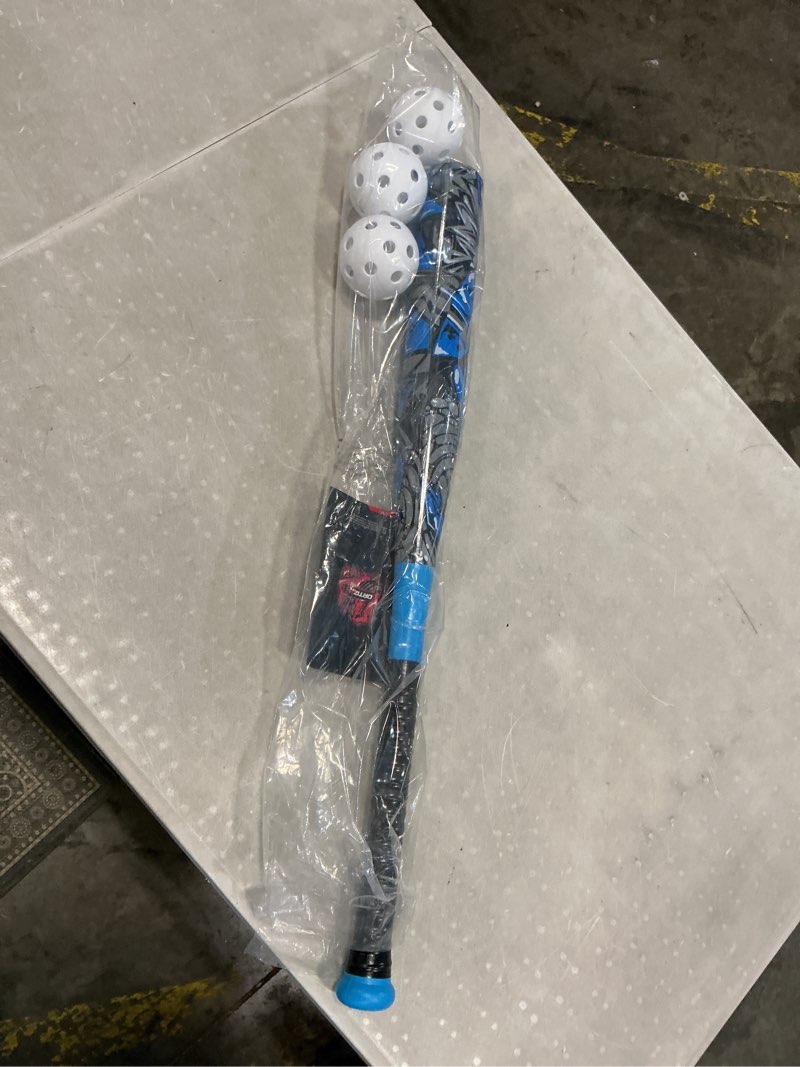 Condition photo showing Good Condition for grand slam set- graffiti plastic bat, david ortiz backyard baseball set with 3 balls, 4 throw down bases blue