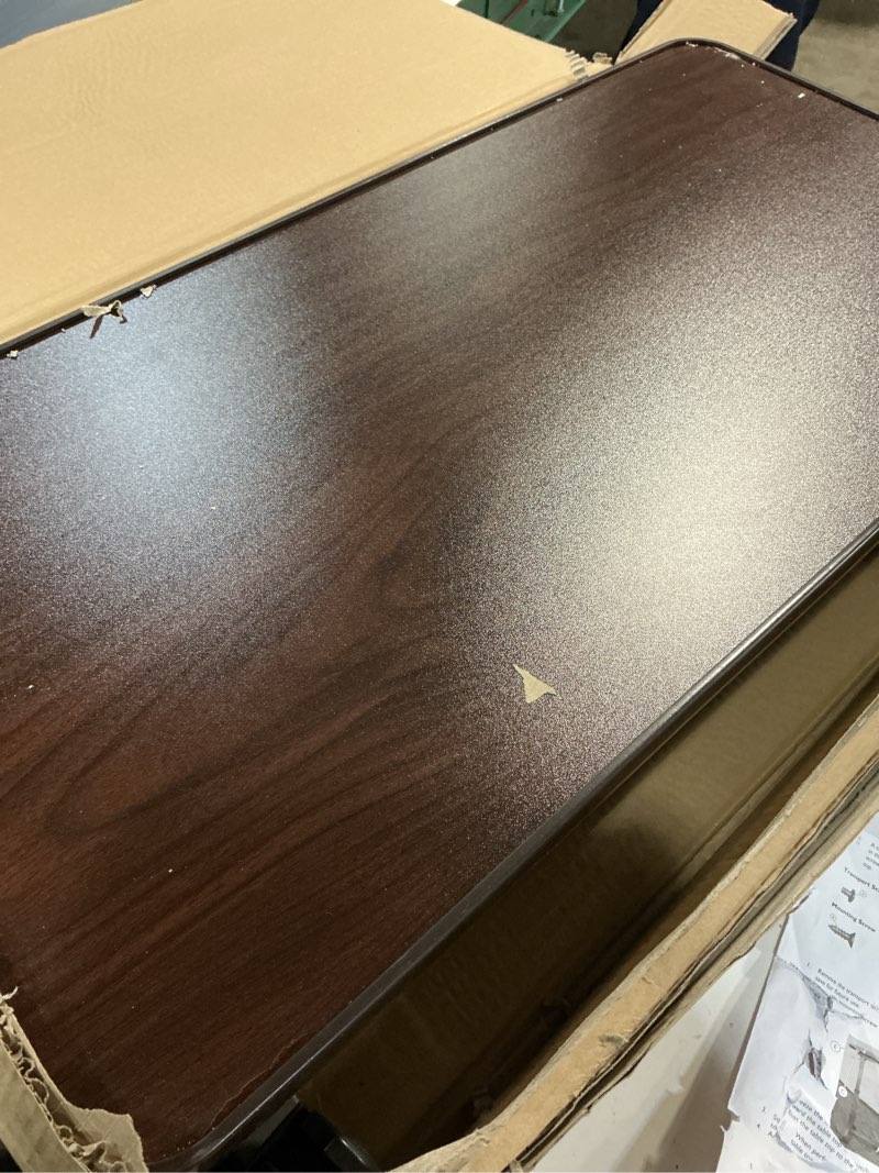 Condition photo showing As Is for Drive Medical Overbed Table with Wheels - Secure Height Adjustment for Comfort - Non Tilt Surface - Smooth Rolling Design - Home & Hospital Use - Woodgrain Laminate Top - Silver Vein Silver Vein Table