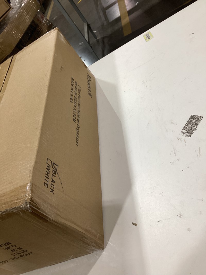 Condition photo showing Good Condition for 2-Tier Expandable Pull Out Cabinet Organizer, 21" Deep Heavy-Duty Slide Rail Slide Out Drawer Organizers with Adhesive Nano Film for Pots, Roll out Shelf Storage for Kitchen & Pantry Storage,White 21" Deep 2 Tier-bk