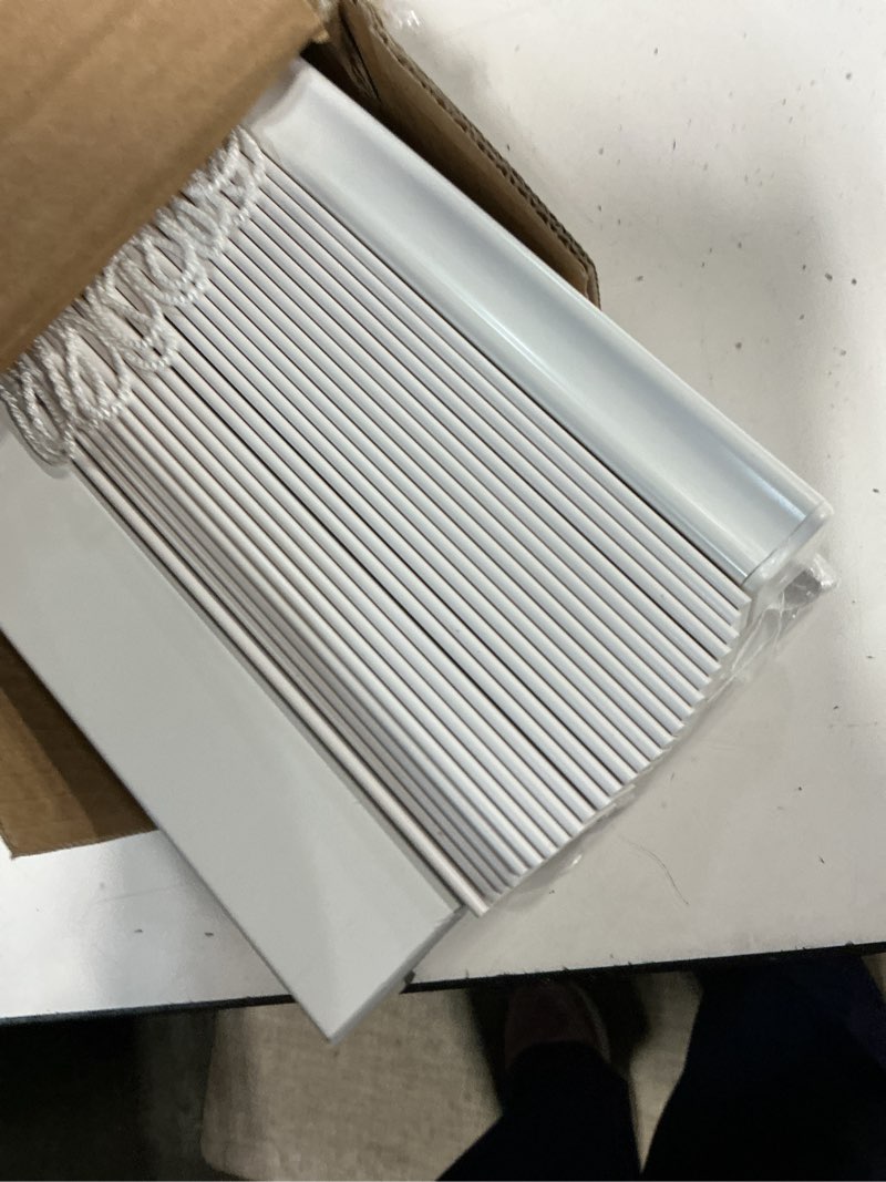 Condition photo showing Good Condition for lazblinds 2-inch cordless faux wood blinds with royal valance, room darkening horizontal window blinds, inside mount blinds for windows - actual blinds size: 26.5'' w x 48'' h - white white 26.5"w x 48"h
