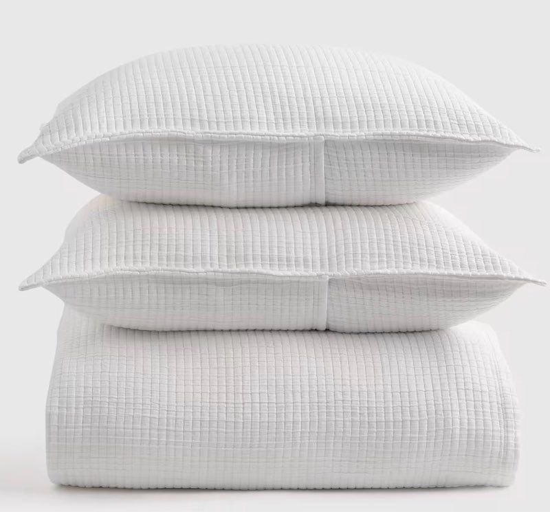 quince ,organic ribbed cotton coverlet set  of 3 king, white
