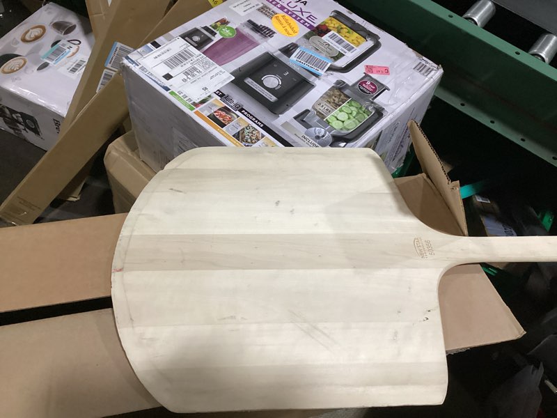 Condition photo showing As Is for new star foodservice 50356 restaurant-grade wooden pizza peel, 18" l x 18" w plate, with 24" l wooden handle, 42" overall length 18" x 18" blade | 42" overall