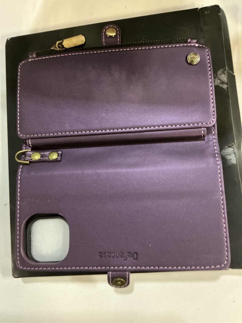 Condition photo showing Good Condition for Defencase for iPhone 15 Magnetic Wallet Case Compatible with Magsafe with RFID Blocking Zipper & Card Holder for Women Men, PU Leather Strap Detachable Phone Case for iPhone 15 (6.1 inches), Purple iPhone 15 (6.1" dual cameras) (Detachable with Magsafe)-Purple