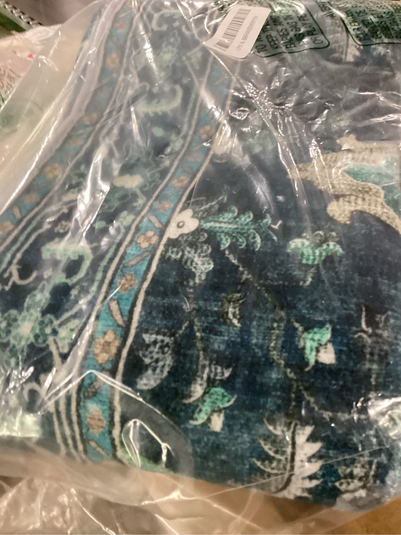 Condition photo showing Good Condition for vacuum-friendly area rugs 2'x6' machine washable, non-slip, floral vintage distress print pattern medallion carpet for living room bedroom brick green lake blue turquoise teal 2' x 6' (runner)