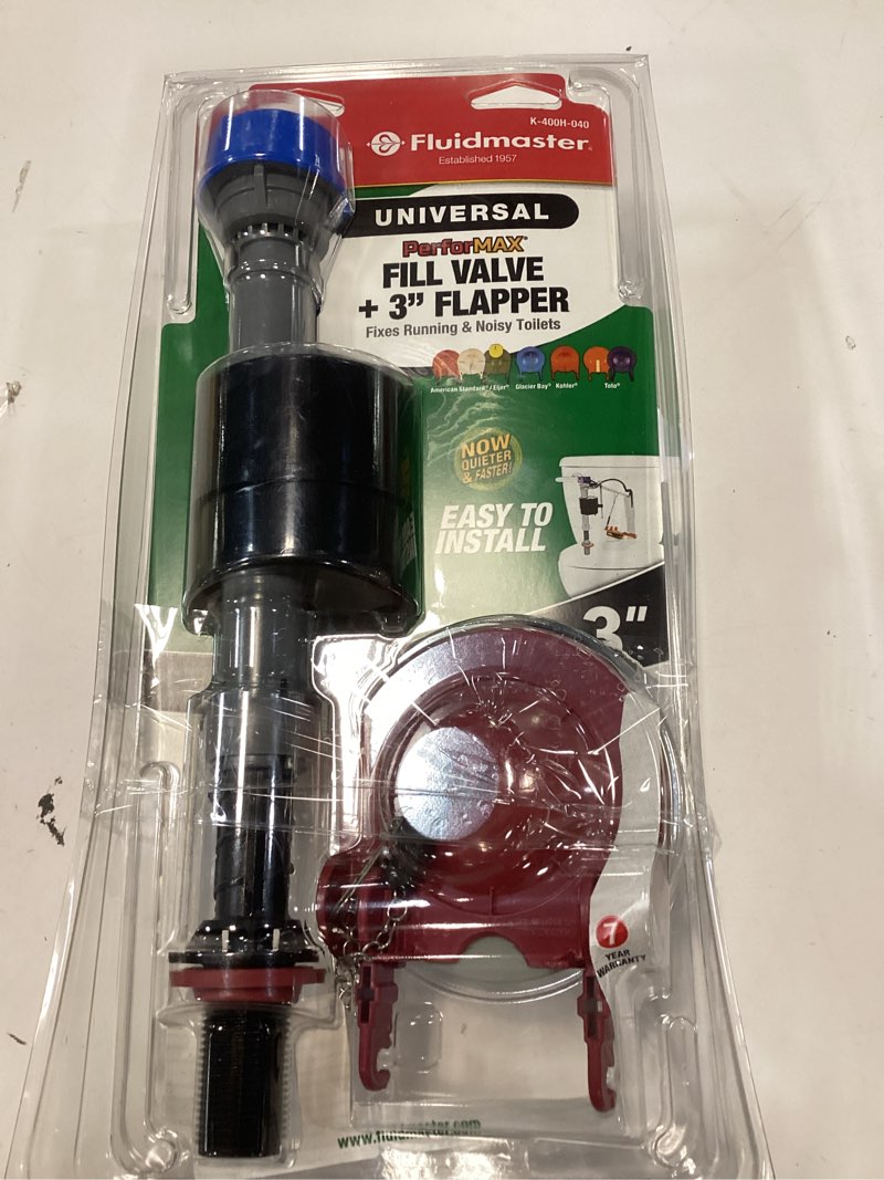 Condition photo showing Good Condition for Fluidmaster K-400H-040-T5 PerforMAX Fill Valve and 3-Inch Flapper Toilet Repair Kit, Universal, for 3 In, Multicolor