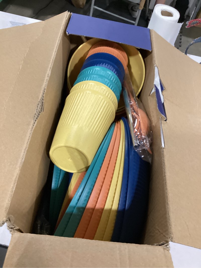 Condition photo showing Good Condition for 48 pcs dinnerware sets, unbreakable plates and bowls sets, reusable dinnerware sets for 4 people, travel camping picnic home party cutlery set, dishwasher microwave safe dishes colorful 48pcs