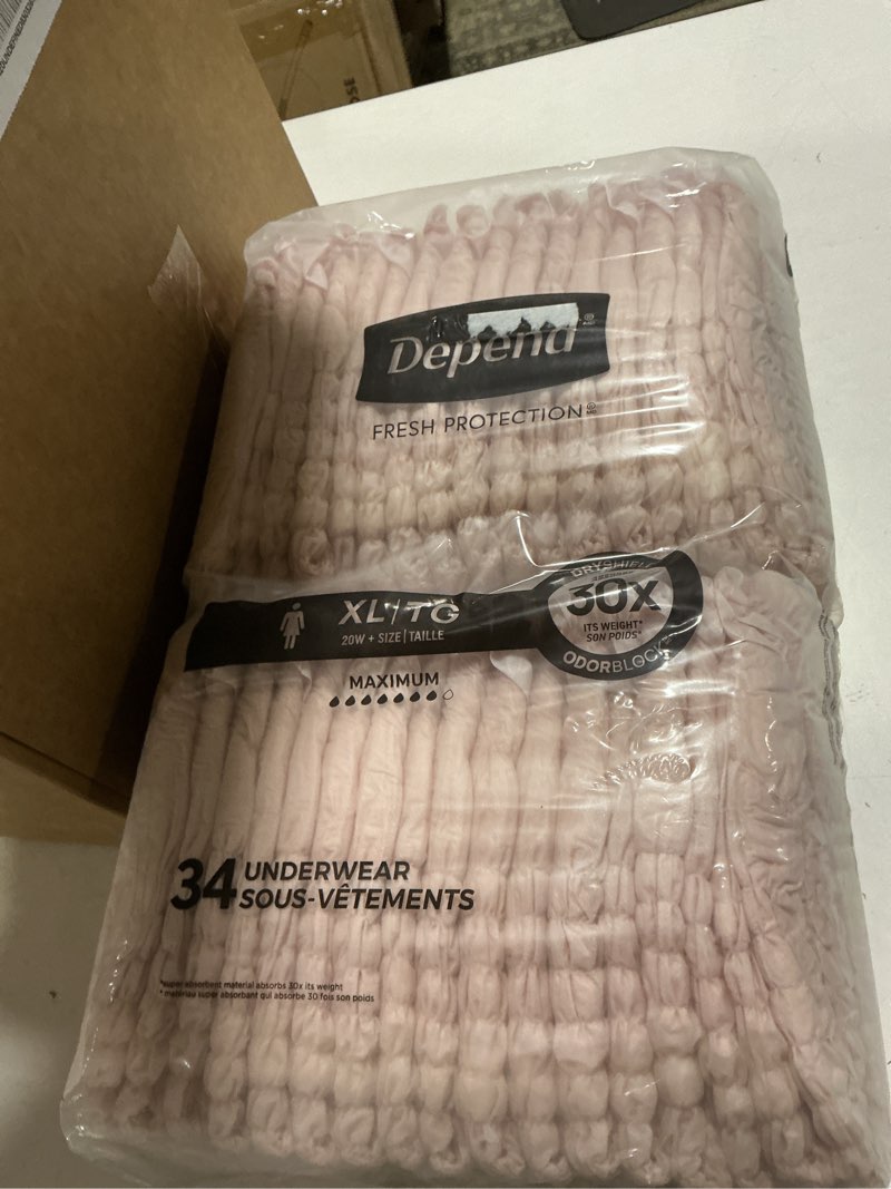Condition photo showing Good Condition for Depend Night Defense Adult Diapers, Incontinence & Postpartum Bladder Leak Underwear for Women, Disposable, Overnight, Extra-Large, Blush, 20 Count, Packaging May Vary X-Large 20