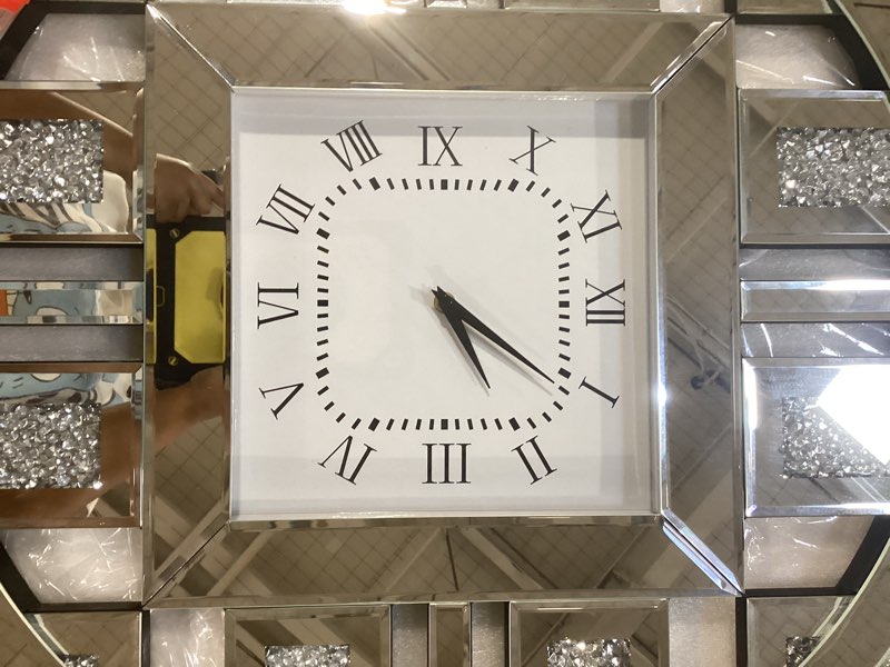 Condition photo showing Good Condition for artloge round mirrored wall clock crush diamond mirror decor 32 inch, silver