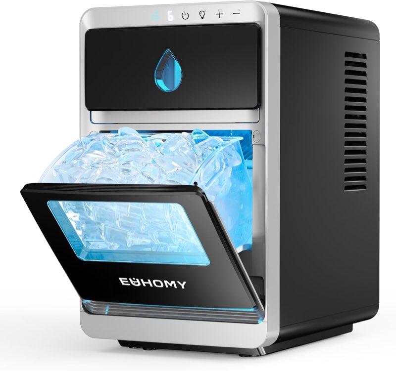 euhomy crescent ice maker countertop, 28lbs/24h, ready in 12mins, auto deep cleaning, timer, portable ice maker machine for home/office/party