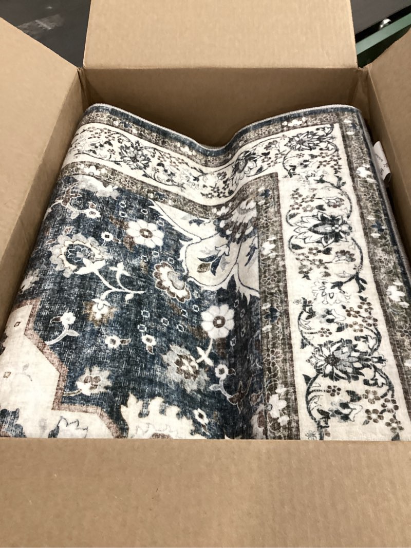 Condition photo showing Good Condition for Hallway 3x20 Washable Runner Rug: Oriental Ultra Long Non-Slip Rugs for Entryway Kitchen Floral Low Pile Living Room Carpets Accent Soft Non Shedding Indoor Mats for Dining Room Bedroom (3x20,Blue) 3' x 20' (Rectangular) Blue