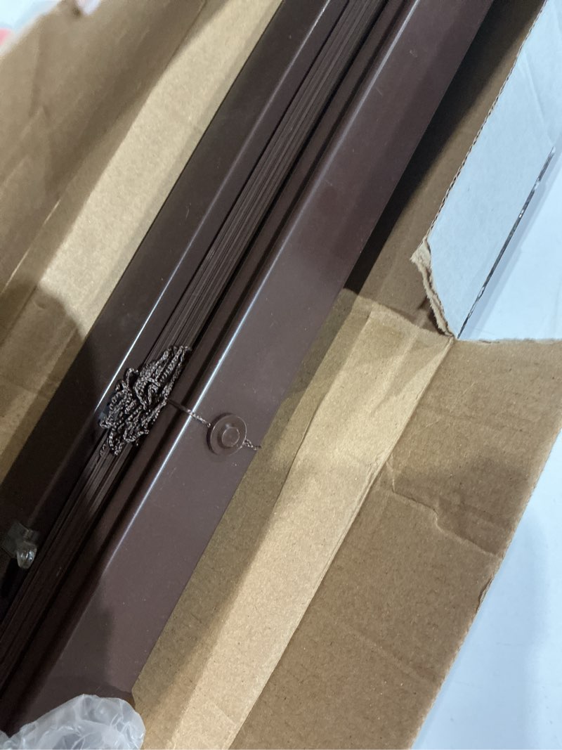 Condition photo showing Good Condition for lazblinds no drill 1" vinyl mini blinds, 20" w x 64" h, mahogany | cordless tool free blinds for windows, light filtering horizontal window blinds & shades cordless-mahogany 20" w × 64" h