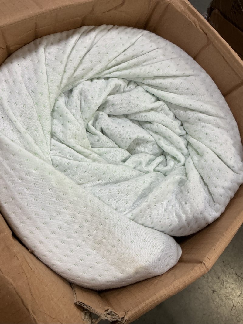 Condition photo showing As Is for zinus 12 inch queen green tea memory foam mattress [new version], fiberglass free, medium firm feel, zoned pressure relief, certified safe foams & fabric, mattress in a box
