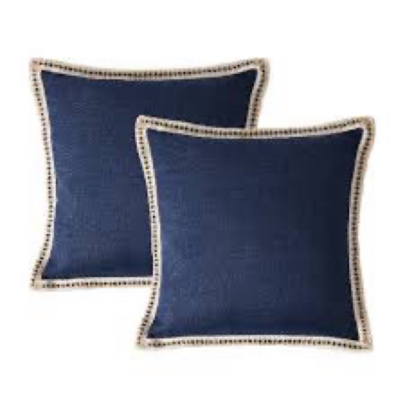 HIG Navy Faux Linen Throw Pillow Covers 20x20 Farmhouse Burlap Trimmed Decorative Cushion Cover Set 2 PCS