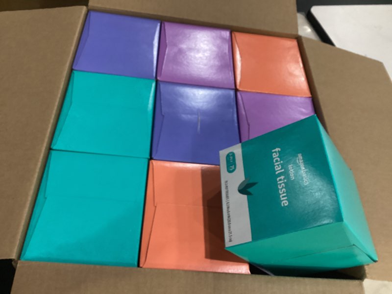 Condition photo showing Good Condition for amazon basics facial tissues with lotion, 2-ply, 1350 count (18 packs of 75), cube box, (packaging may vary) 75 count (pack of 18)