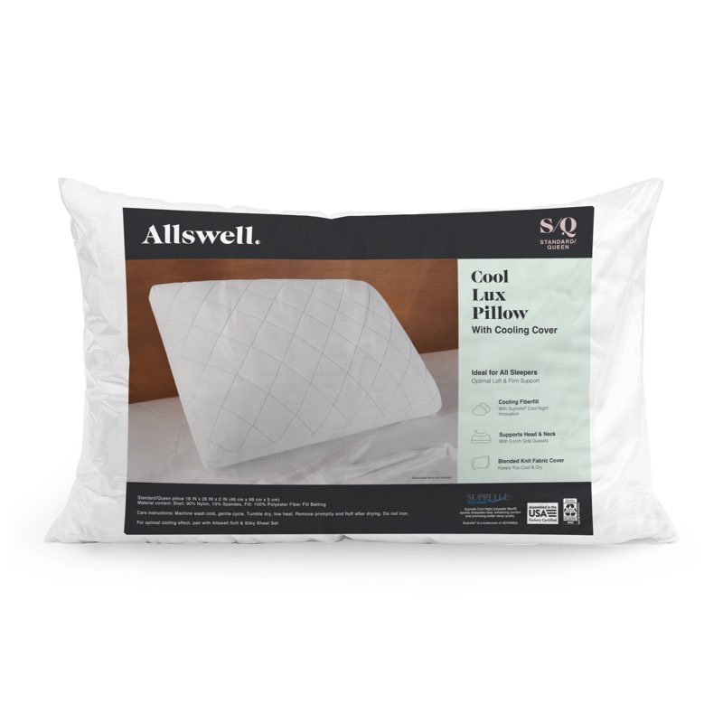 allswell cool lux bed pillow with cooling cover, standard/queen