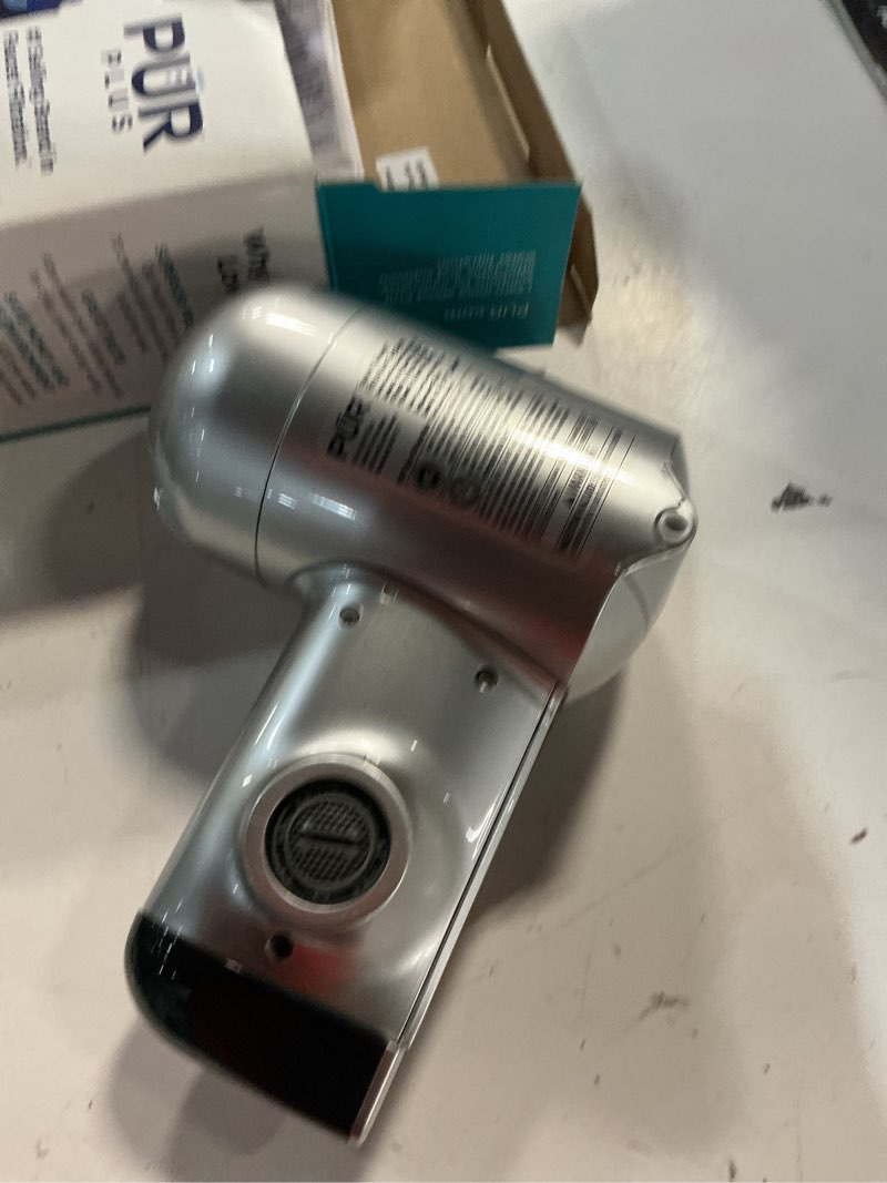 Condition photo showing As Is for pur plus faucet mount water filtration system, horizontal, matte silver, pfm300v