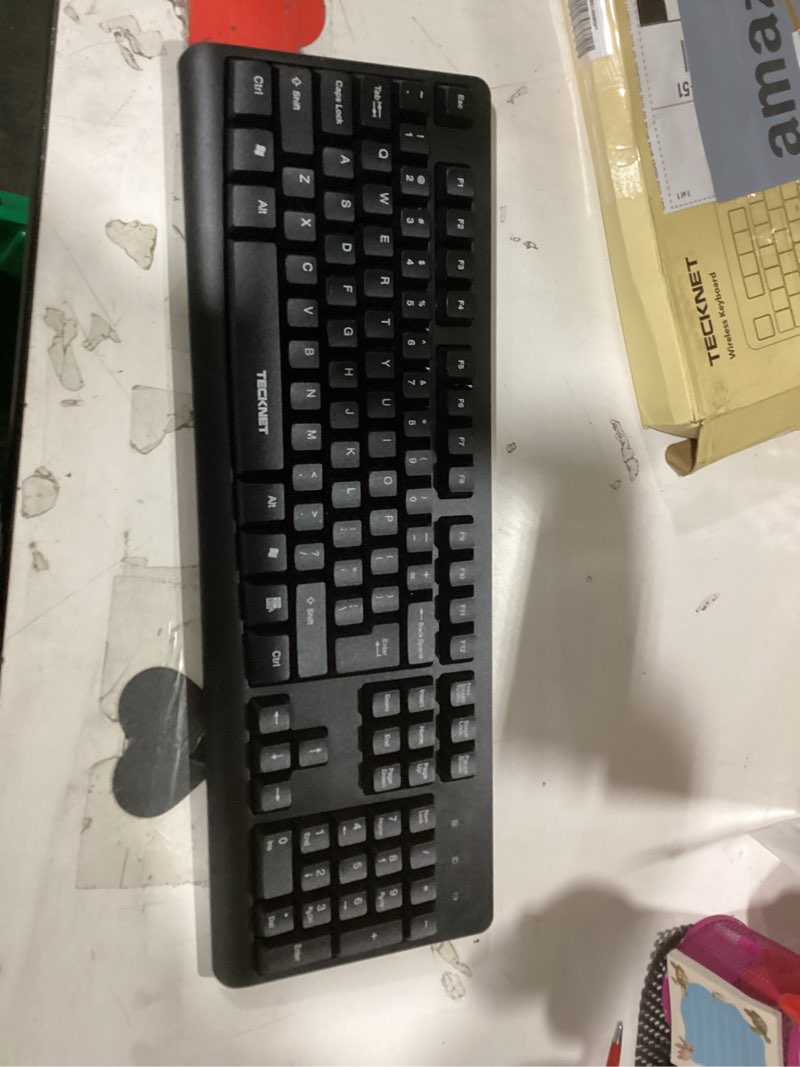 Condition photo showing Good Condition for tecknet wireless keyboard, 2.4g silent full-size usb keyboard with number pad, ergonomic keys & adjustable feet, compatible with laptop, pc, desktop, notebook, windows 11/10/8/7 –black