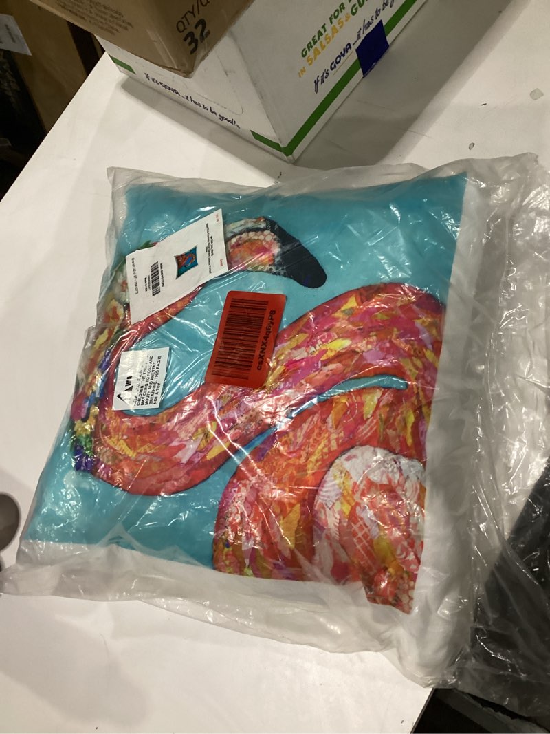 Condition photo showing New/Like New for Stupell Industries Bold Pink Flamingo Floral Garland Outdoor Pillow Design by Lisa Morales
