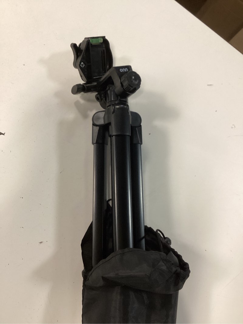 Condition photo showing As Is for onn 52" aluminum compact camera tripod adjustable height, light weight, mounts for slr|camera|smartphone|gopro