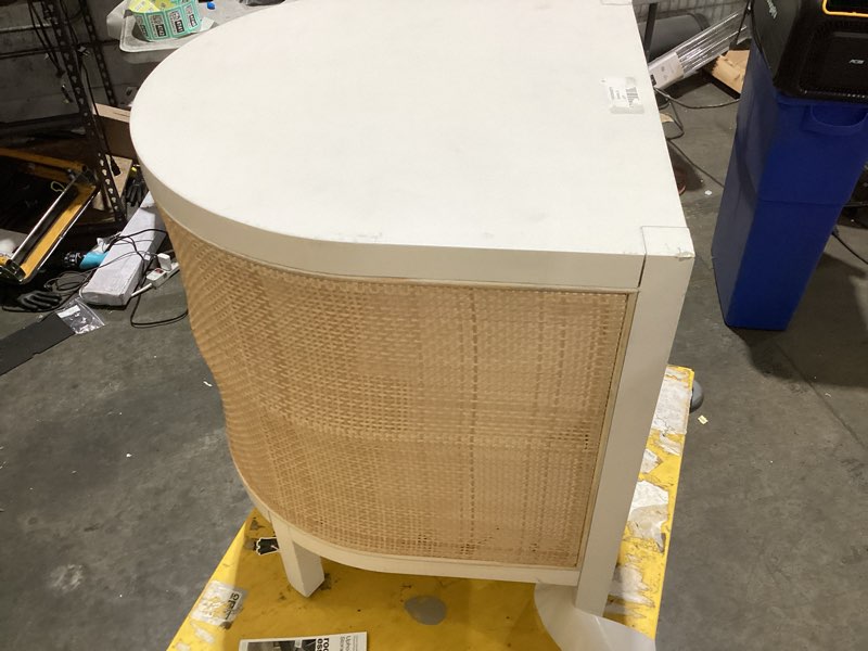 Condition photo showing Good Condition for whalen semi circle rattan side table white