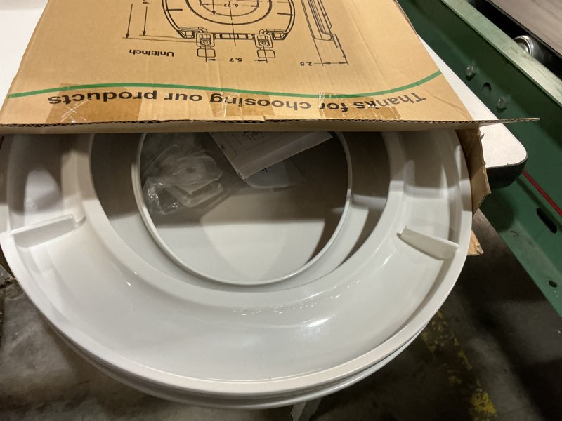 Condition photo showing Good Condition for toilet seat with toddler seat, potty training toilet seat round 2 in 1 soft close quiet no slapping, magnetic absorption, easy to install and clean,white white round 16.5inch with baby seat & magnetic