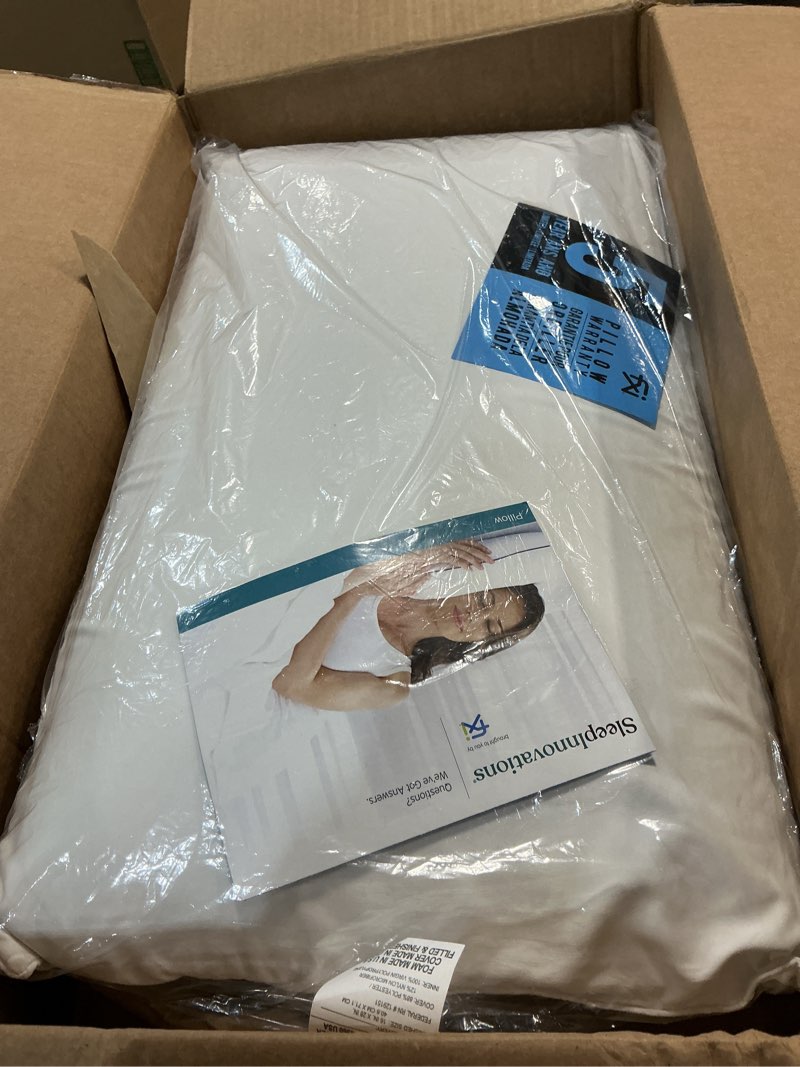 Condition photo showing Good Condition for Sleep Innovations Classic Memory Foam Pillow, Queen Size, Head and Neck Alignment, Side, Stomach, and Back Sleepers, Medium Support Queen (Pack of 1) Classic Memory Foam Pillow