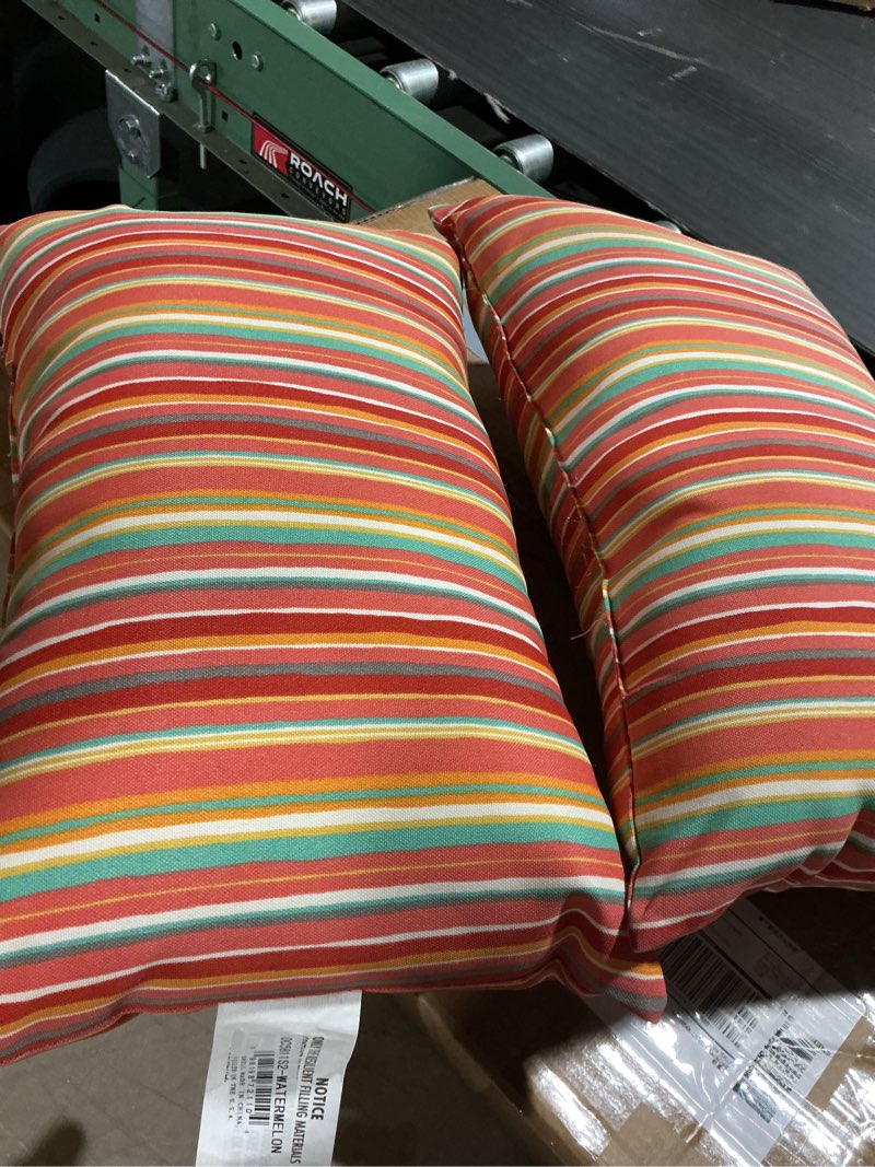 Condition photo showing As Is for watermelon stripe 19 x 12 in. outdoor rectangle throw pillow (set of 4) by greendale home fashions